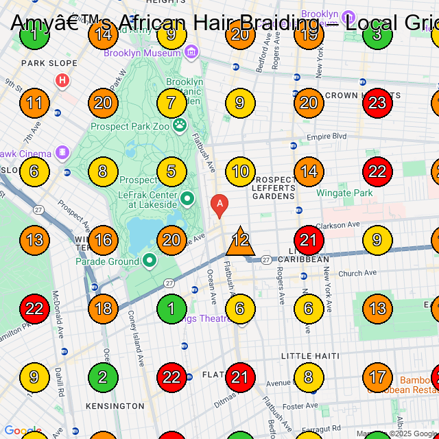 Amy's African Hair Braiding Hair Salon GeoGrid ranking map for Brooklyn NY